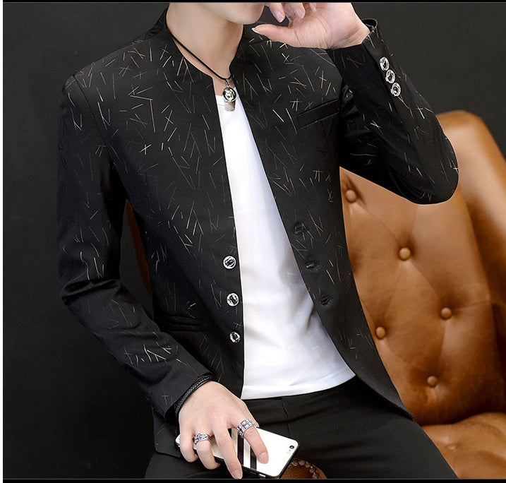 Men's printing small suit male Korean version of the self-cultivation collar collar tunic casual suit thin coat youth handsome scorpion