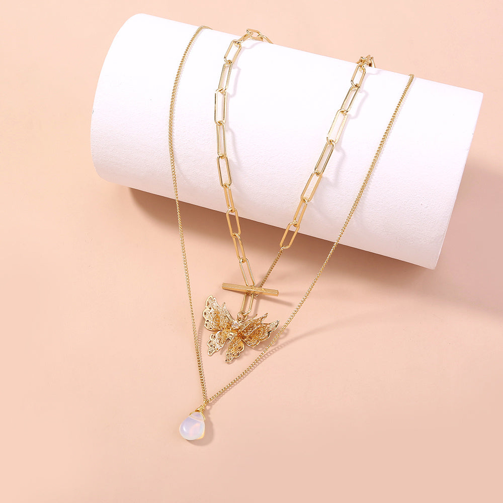 Butterfly Natural Stone multi-layer necklace