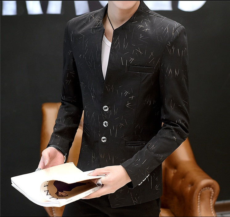 Men's printing small suit male Korean version of the self-cultivation collar collar tunic casual suit thin coat youth handsome scorpion