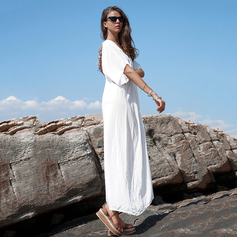 Short sleeve V-neck bat sleeve dress