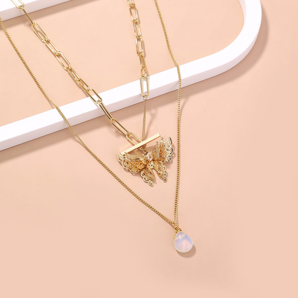 Butterfly Natural Stone multi-layer necklace