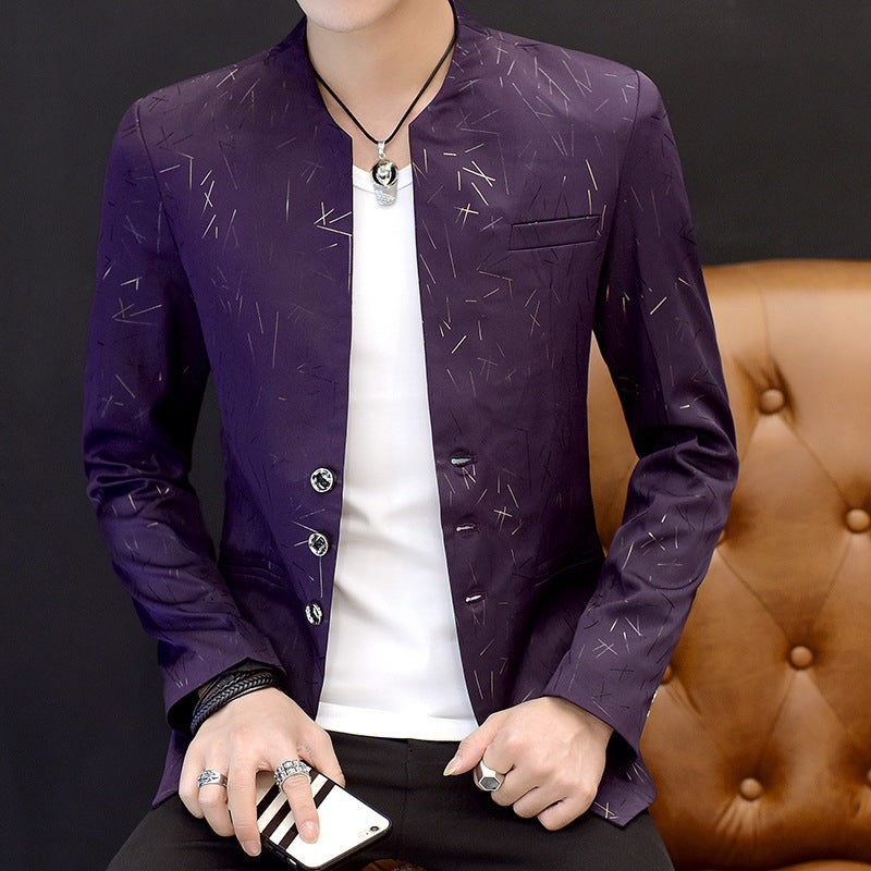Men's printing small suit male Korean version of the self-cultivation collar collar tunic casual suit thin coat youth handsome scorpion