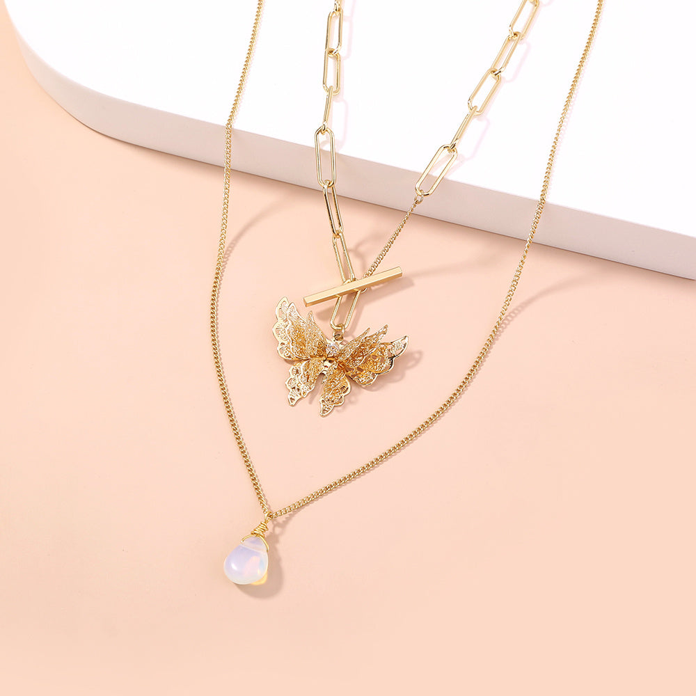 Butterfly Natural Stone multi-layer necklace