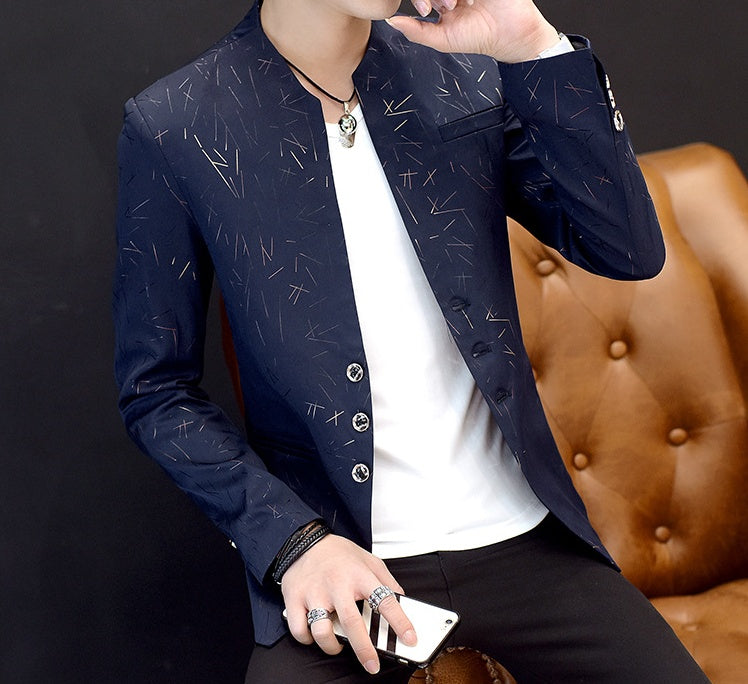 Men's printing small suit male Korean version of the self-cultivation collar collar tunic casual suit thin coat youth handsome scorpion