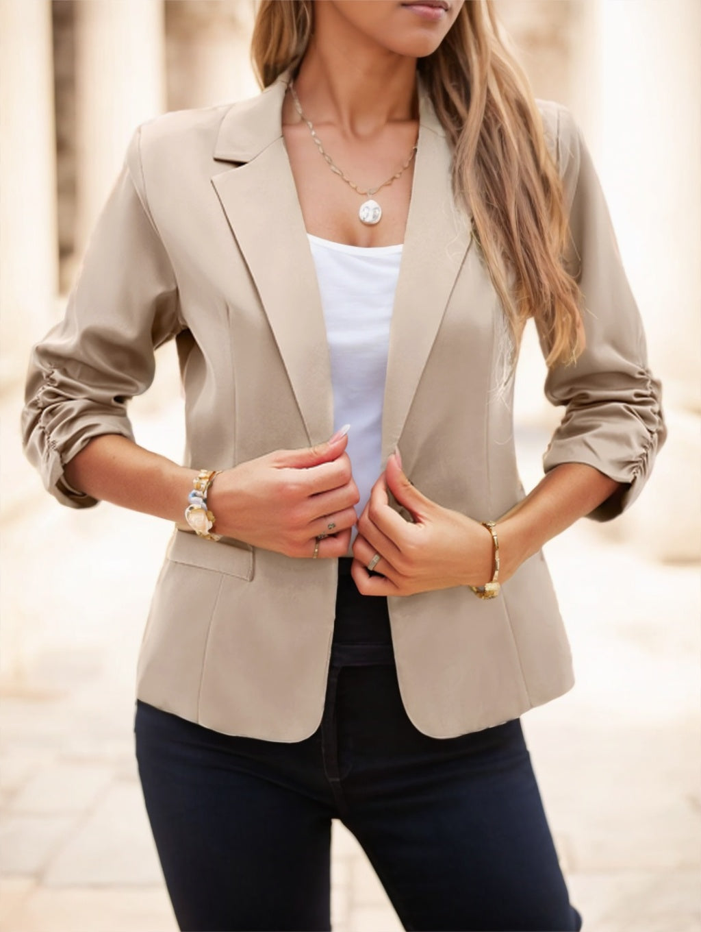 Women's Casual Blazer 3-4 Sleeve, Polyester, Machine Washable