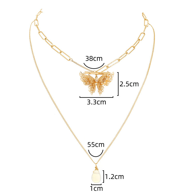 Butterfly Natural Stone multi-layer necklace