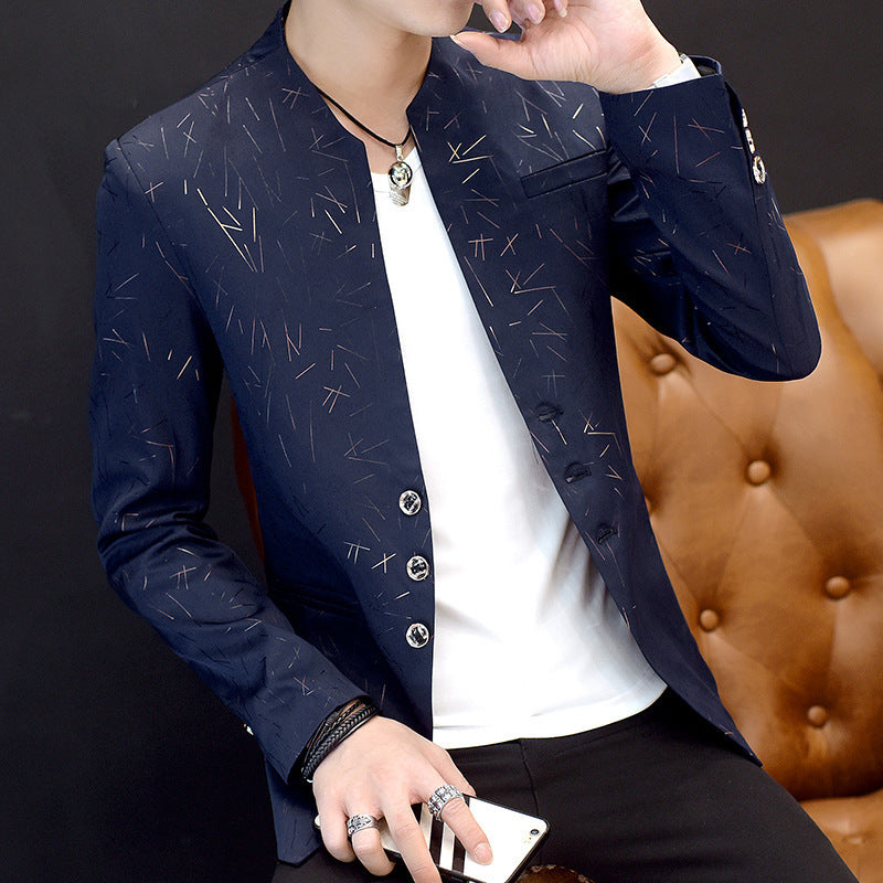 Men's printing small suit male Korean version of the self-cultivation collar collar tunic casual suit thin coat youth handsome scorpion