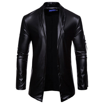 Men's elastic PU leather zipper motorcycle leather jacket