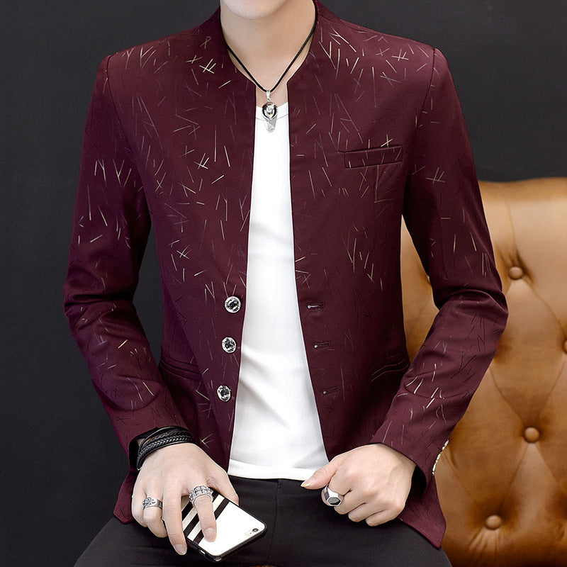 Men's printing small suit male Korean version of the self-cultivation collar collar tunic casual suit thin coat youth handsome scorpion