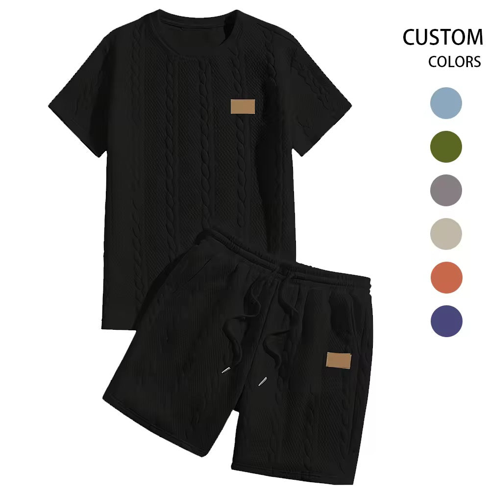 Men's Cable Knit Summer Set – T-Shirt & Shorts (6 Colors)