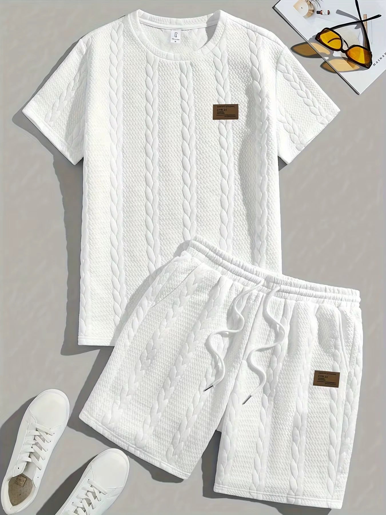 Men's Cable Knit Summer Set – T-Shirt & Shorts (6 Colors)