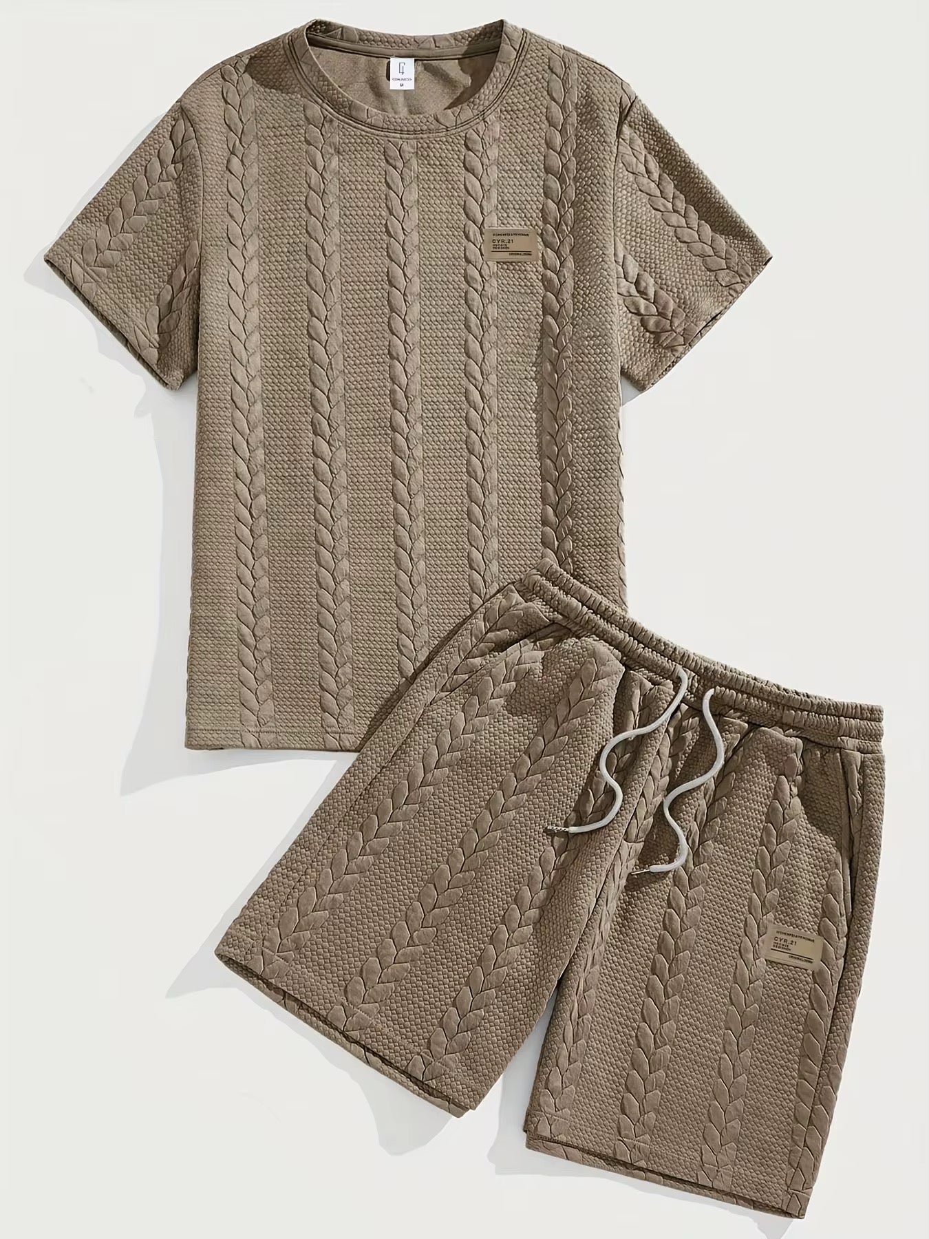 Men's Cable Knit Summer Set – T-Shirt & Shorts (6 Colors)