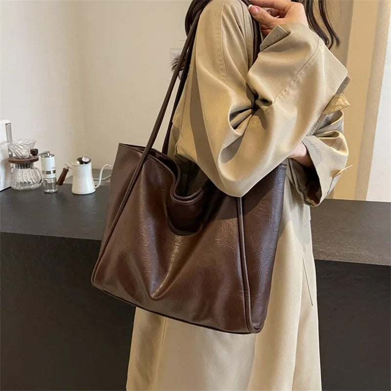 2025 Elegant PU Leather Shoulder Bag for Women Versatile Top Handle Purse Chic Handbag Lightweight Two-Way Tote for Work Weekend