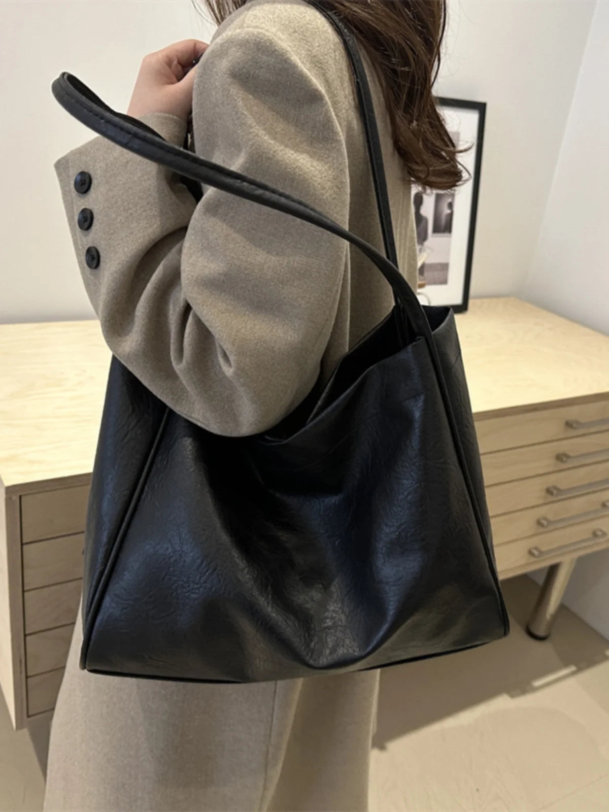 Faionable Large Capaci Soft Leather Casual Commuter Bag Women's Tote oulder Bag Trendy Handbag Single Strap Bag