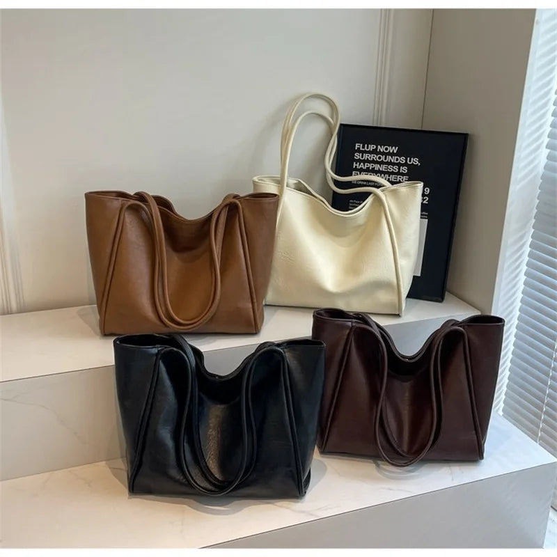 2025 Elegant PU Leather Shoulder Bag for Women Versatile Top Handle Purse Chic Handbag Lightweight Two-Way Tote for Work Weekend