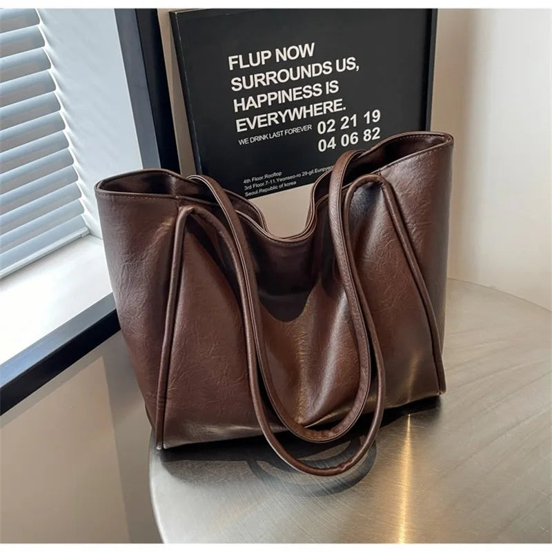 2025 Elegant PU Leather Shoulder Bag for Women Versatile Top Handle Purse Chic Handbag Lightweight Two-Way Tote for Work Weekend
