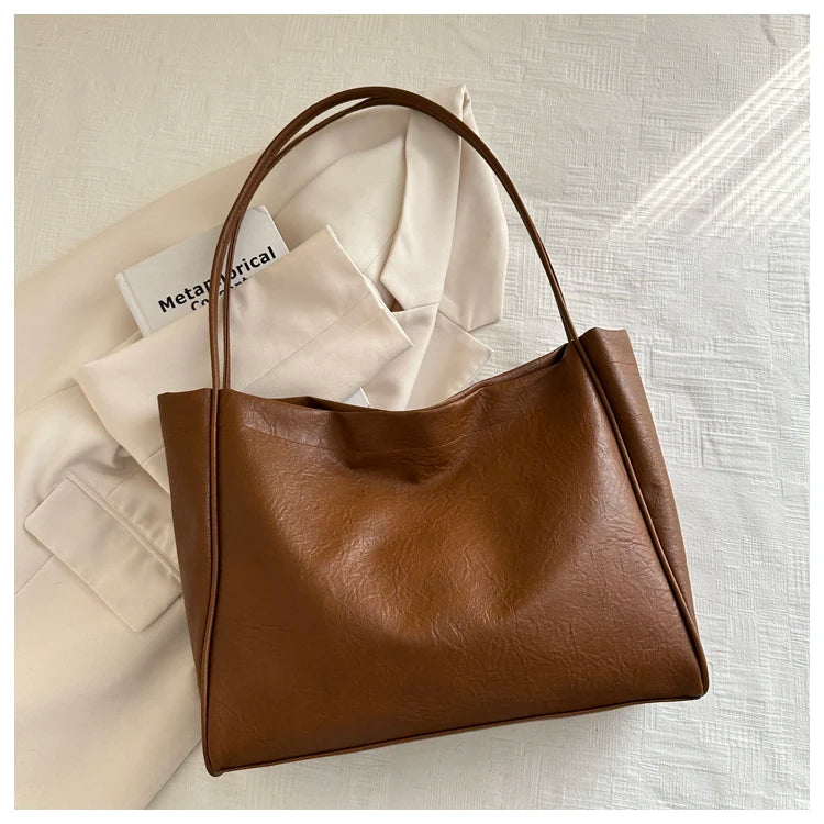 Faionable Large Capaci Soft Leather Casual Commuter Bag Women's Tote oulder Bag Trendy Handbag Single Strap Bag
