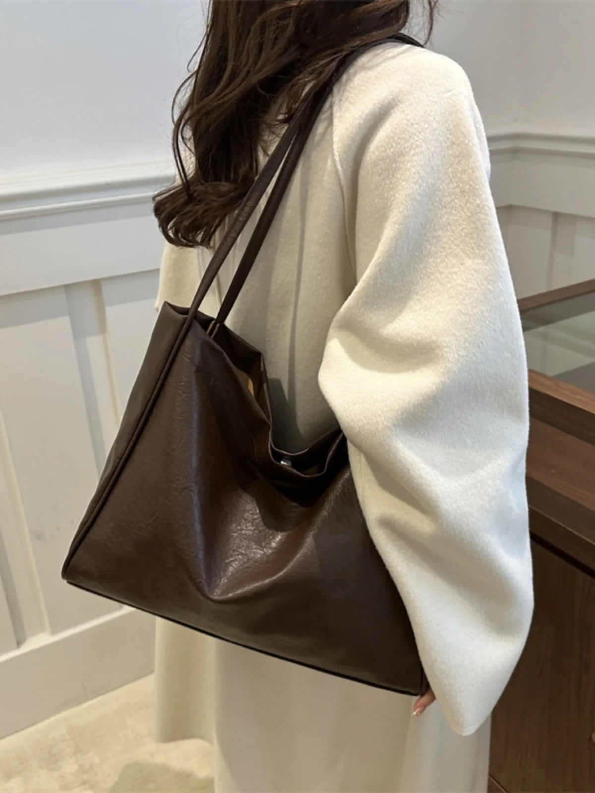 Faionable Large Capaci Soft Leather Casual Commuter Bag Women's Tote oulder Bag Trendy Handbag Single Strap Bag