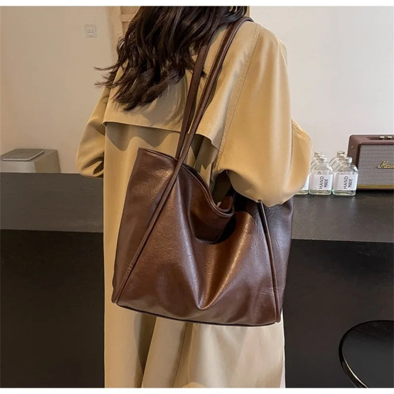 2025 Elegant PU Leather Shoulder Bag for Women Versatile Top Handle Purse Chic Handbag Lightweight Two-Way Tote for Work Weekend