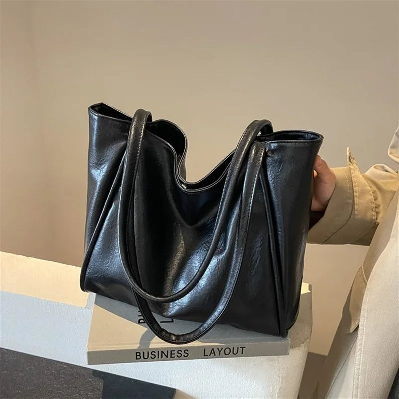 2025 Elegant PU Leather Shoulder Bag for Women Versatile Top Handle Purse Chic Handbag Lightweight Two-Way Tote for Work Weekend