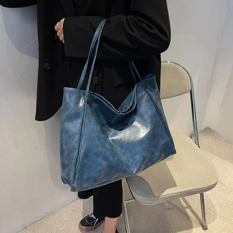 Tote Bags for Women Large Capacity Underarm Pouch Soft Pu Leather Shoulder Bag Retro Casual Handbag Portable Bucket Bag 2025 New