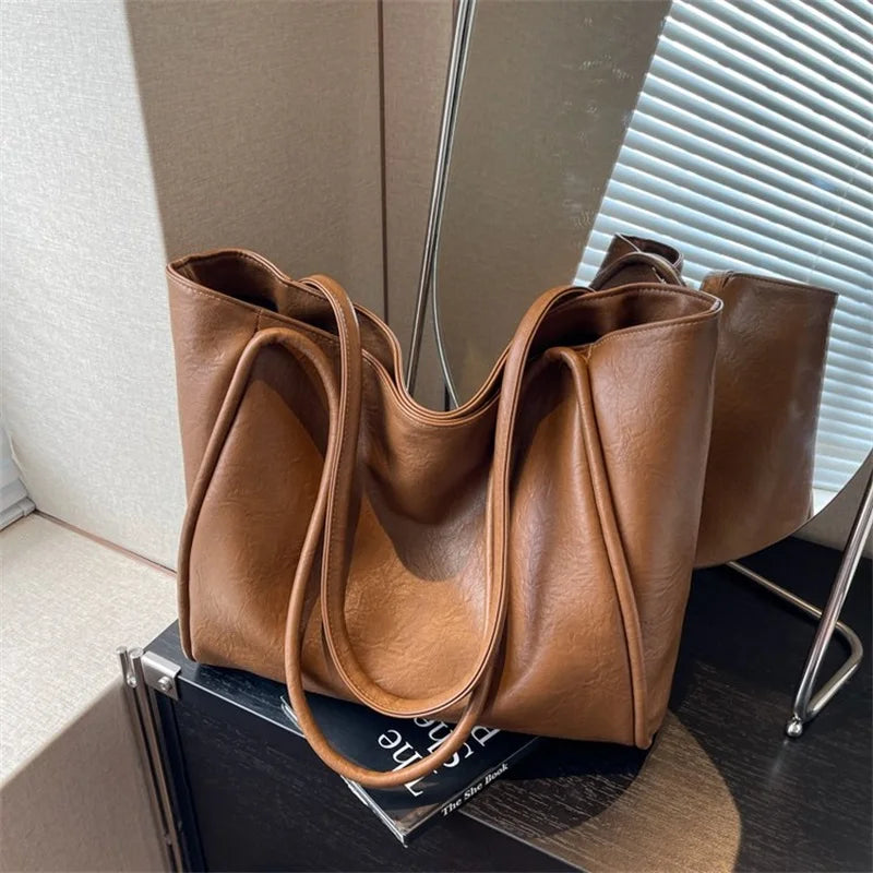 2025 Elegant PU Leather Shoulder Bag for Women Versatile Top Handle Purse Chic Handbag Lightweight Two-Way Tote for Work Weekend