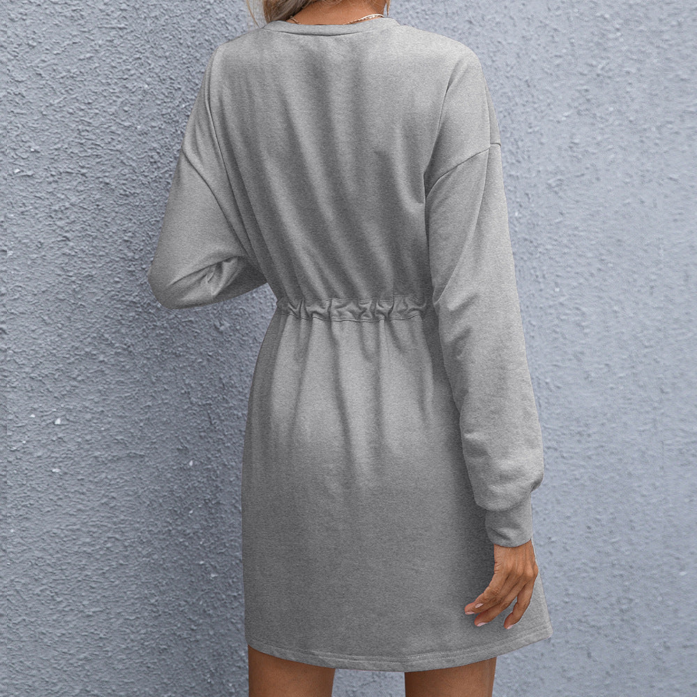 Women's Elegant Round Neck Long Sleeve Loose Dress