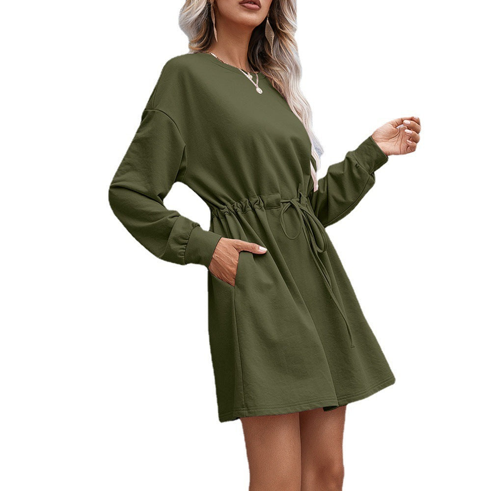 Women's Elegant Round Neck Long Sleeve Loose Dress