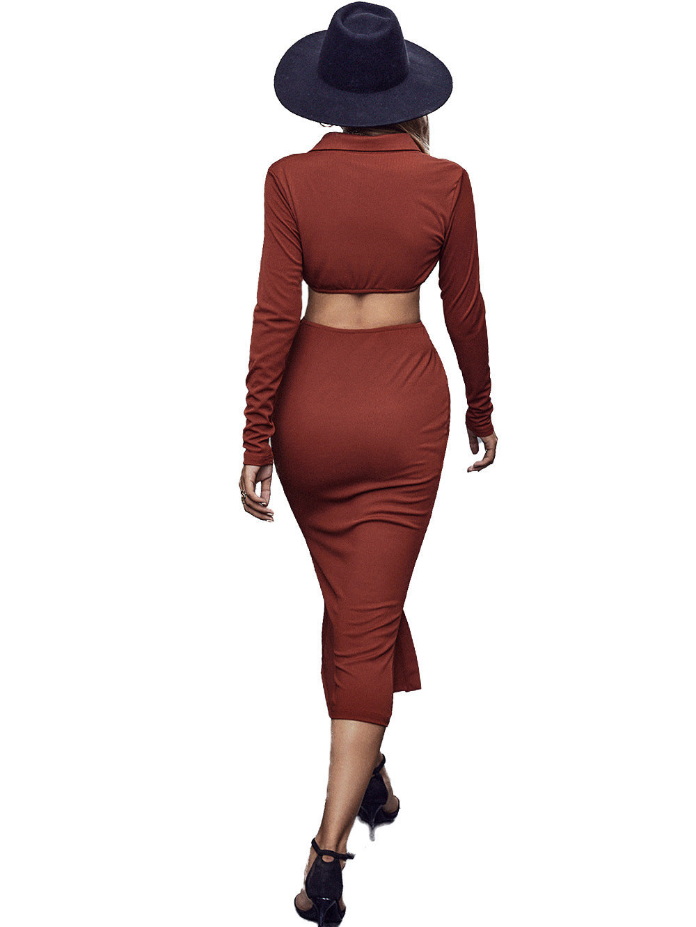 European Women's V-neck High Waist MIDI Single Breasted