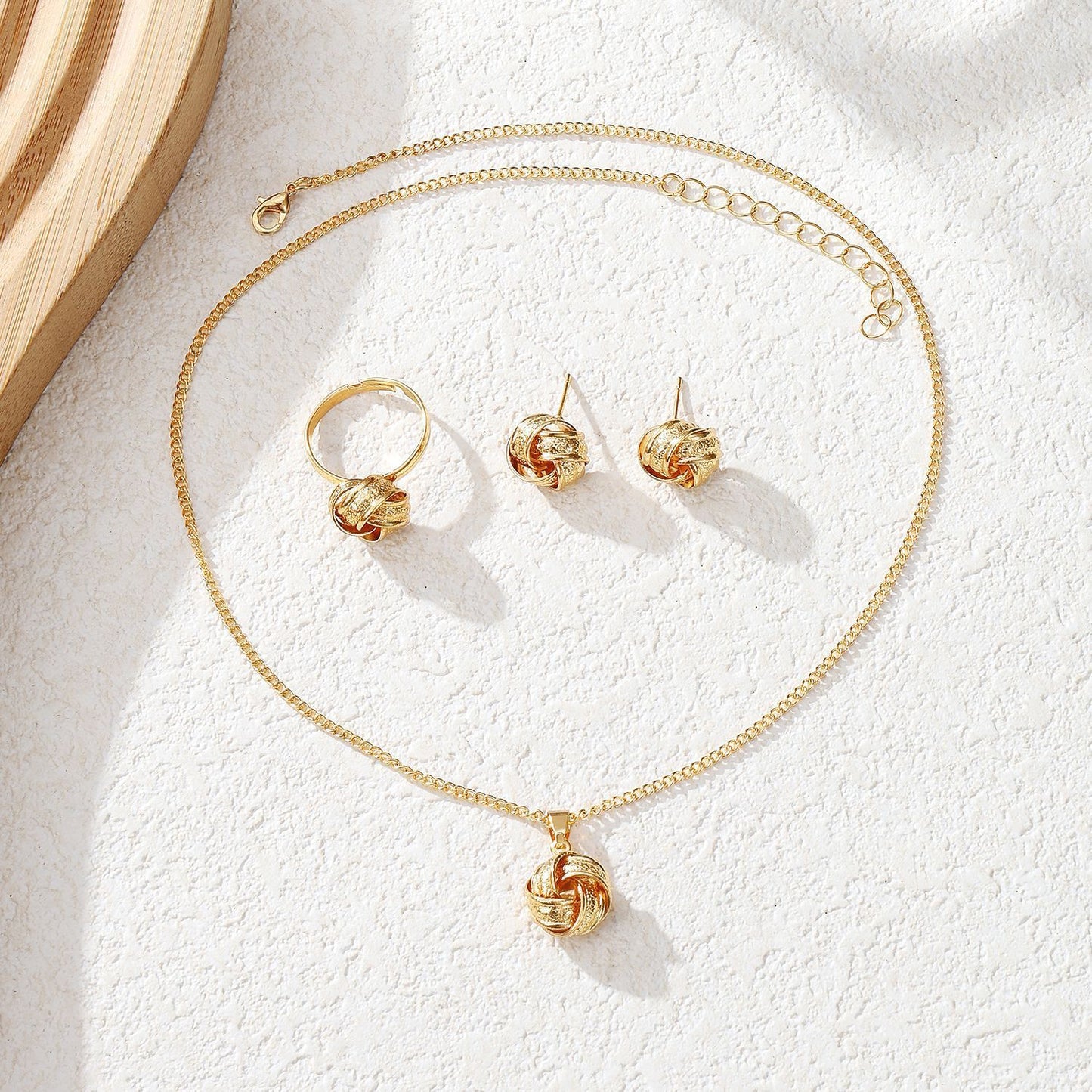 Twisted Bends And Hitches Creative Knotted Necklace Ear Stud Ring Jewelry Suit