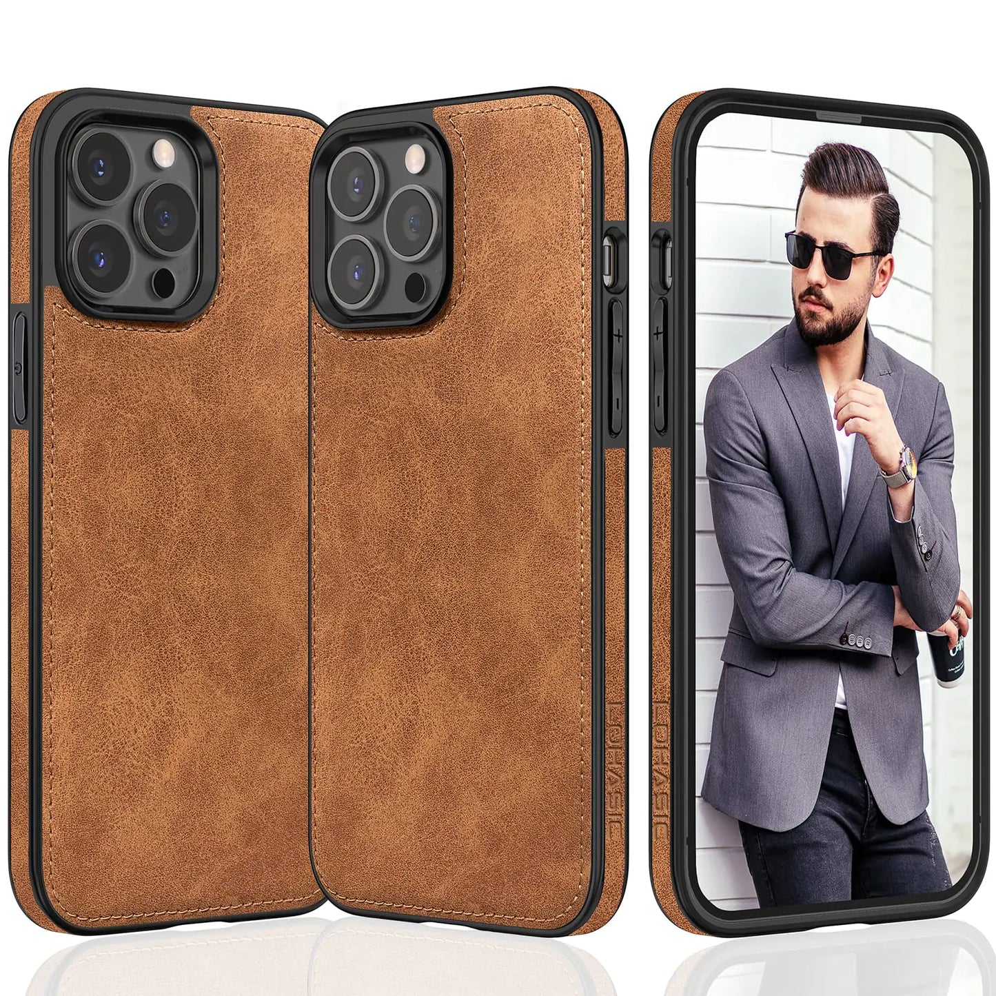 LOHASIC for iPhone 14 Pro Cases Classic Matte Suede PU Vegan Leather TPU Bumper Cover Elegant Soft Grip Men Women Phone Cases for iPhone 14 Pro(2022) 6.1 inch 5G - Brown