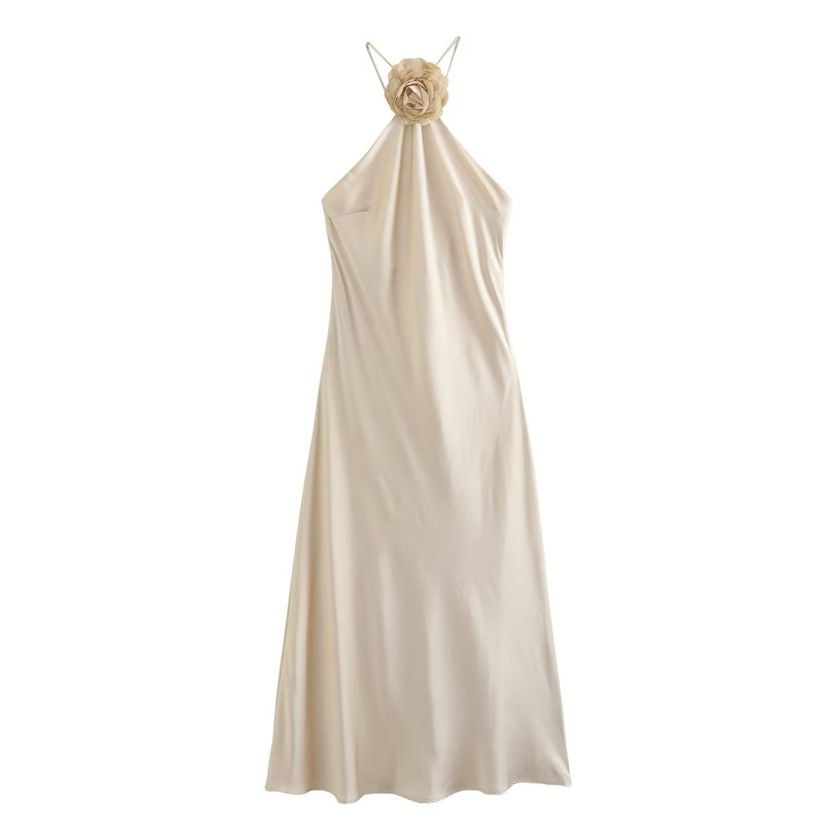 Summer Women's Applique Halter Dress Solid Color