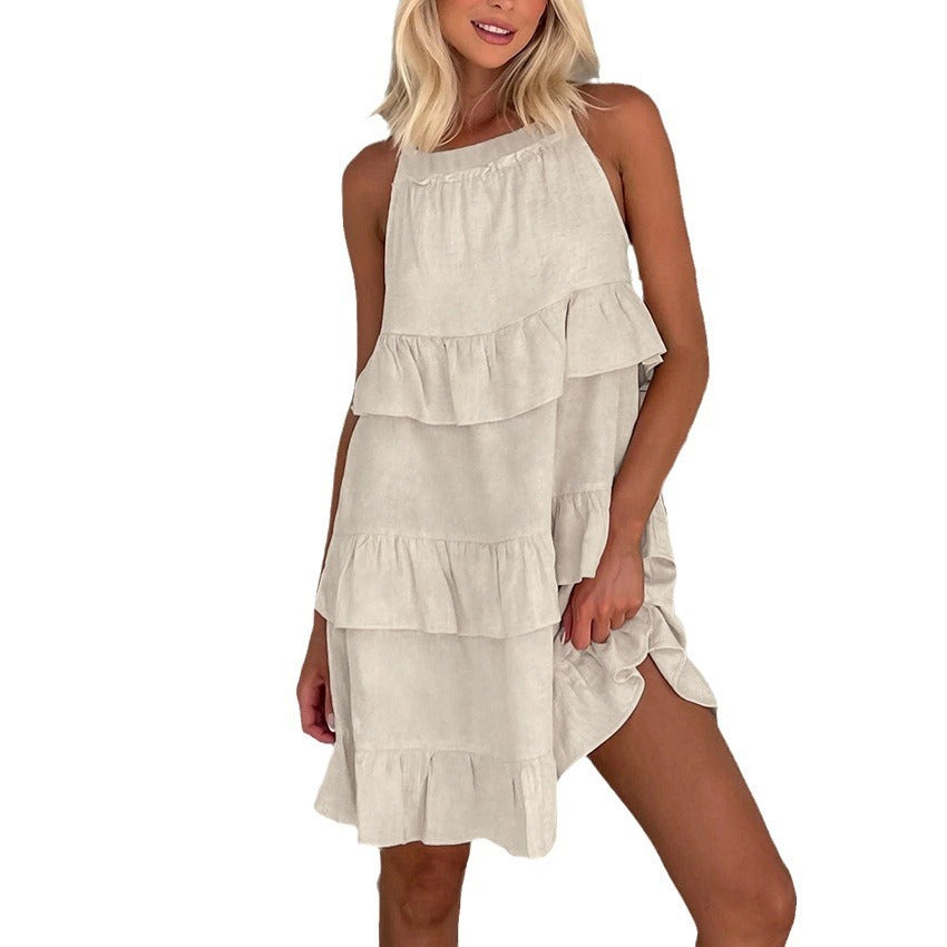 Women's Cotton And Linen Khaki Retro Classic Square Collar Short Skirt