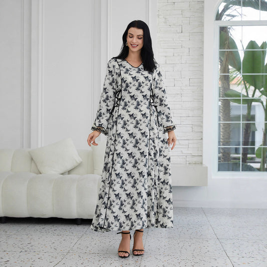 Fashion Printed Muslim Robe Abaiya Dress