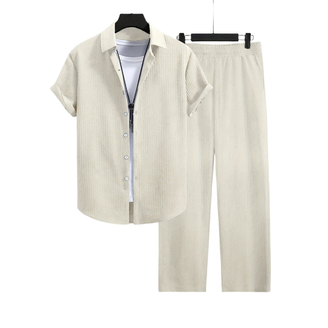 Fashion Jacquard Short-sleeved Shirt Trousers Suit