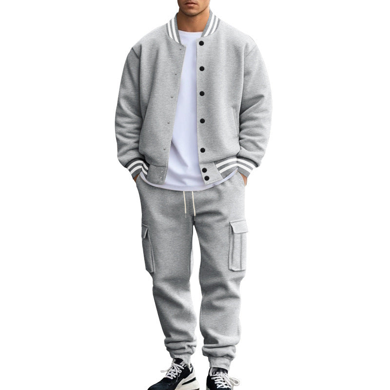 Stand Collar Baseball Uniform Trousers Fleece-lined Casual Coat Sports Suit