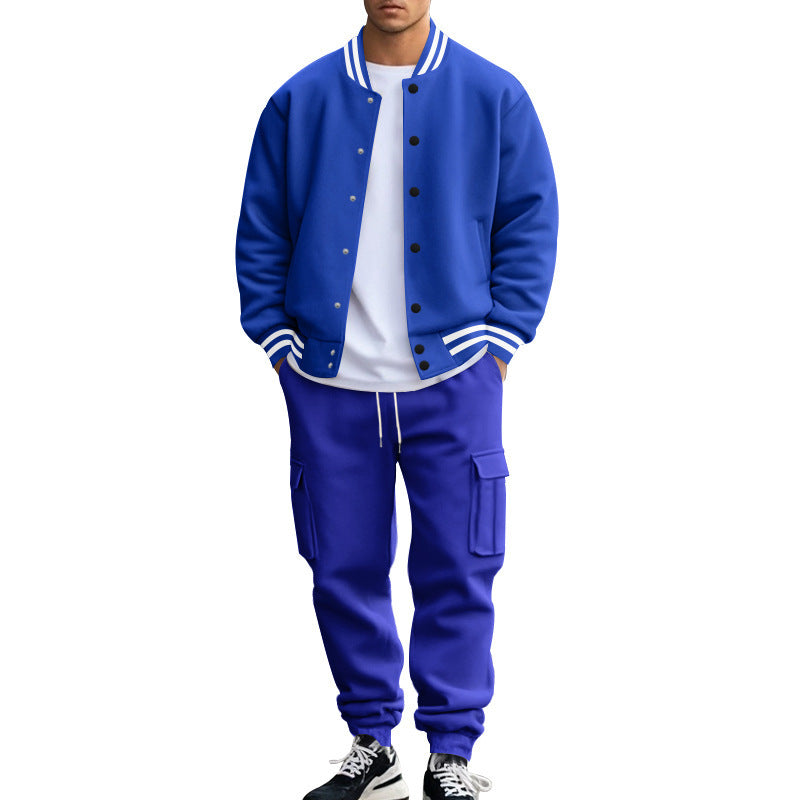 Stand Collar Baseball Uniform Trousers Fleece-lined Casual Coat Sports Suit
