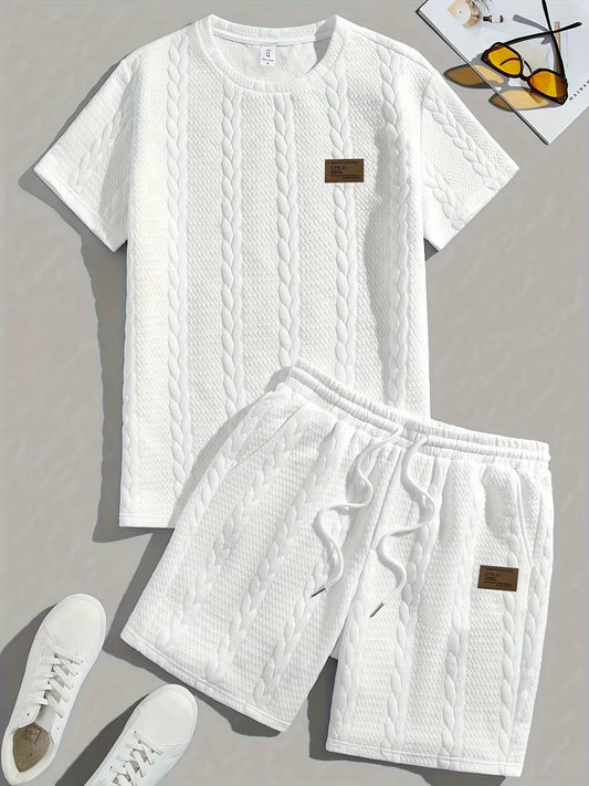Men's Cable Knit Summer Set – T-Shirt & Shorts (6 Colors)