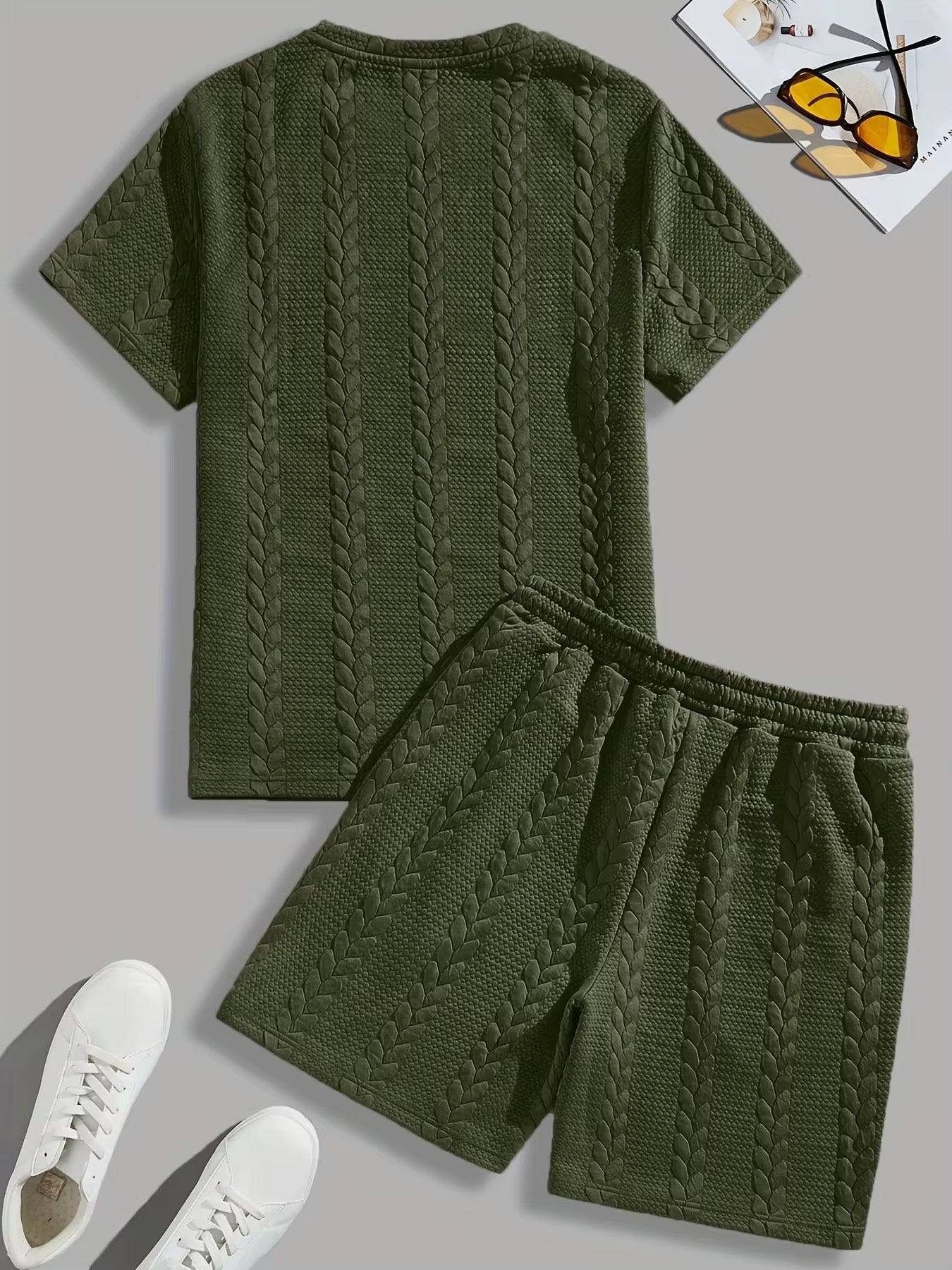 Men's Cable Knit Summer Set – T-Shirt & Shorts (6 Colors)