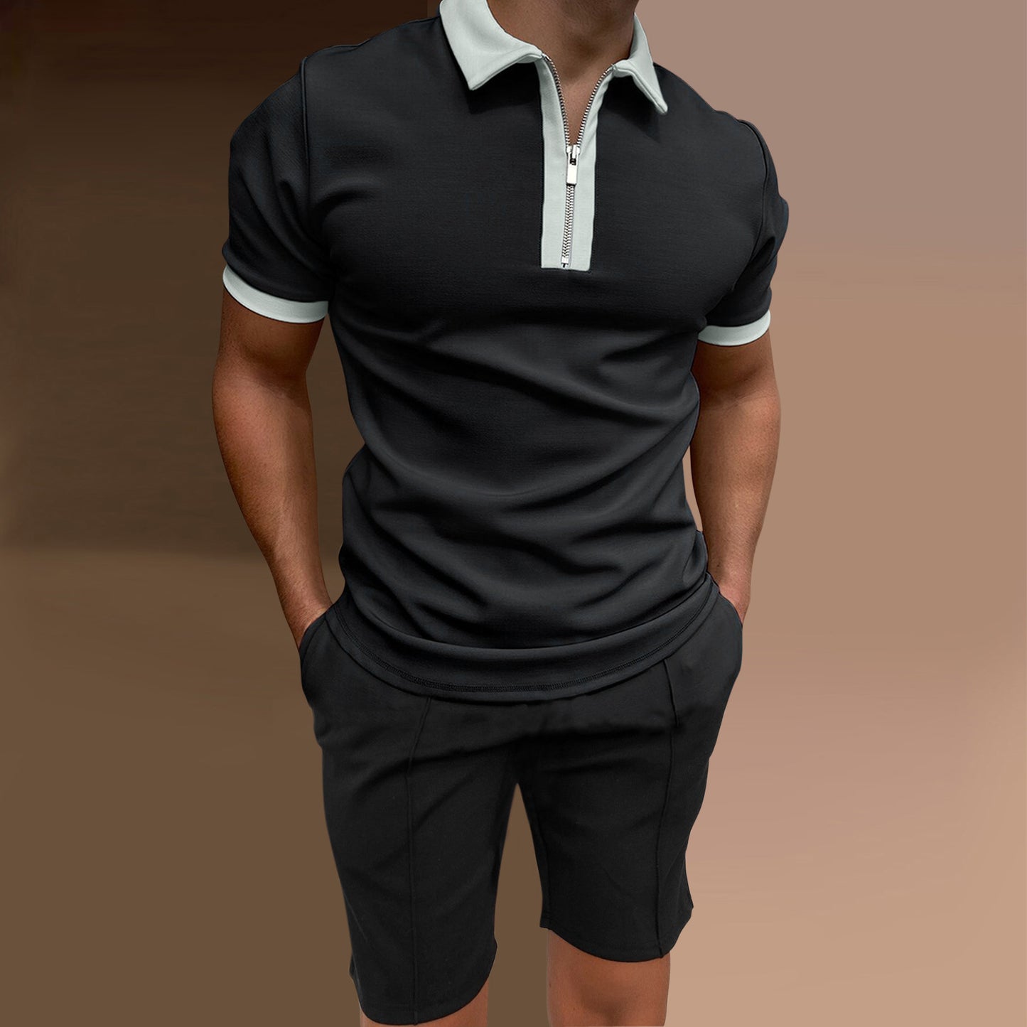 Men's Casual Printed Top And Shorts Two-piece Set