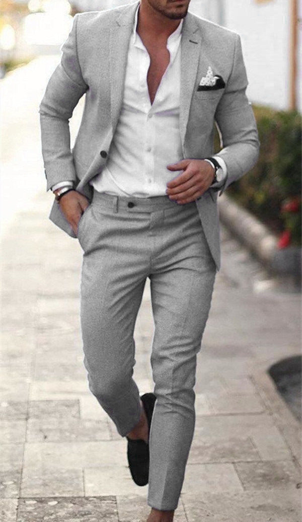 Men's Two-piece Suit One Button Linen Cotton Linen Solid Color