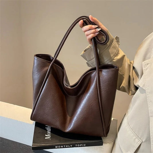 2025 Elegant PU Leather Shoulder Bag for Women Versatile Top Handle Purse Chic Handbag Lightweight Two-Way Tote for Work Weekend