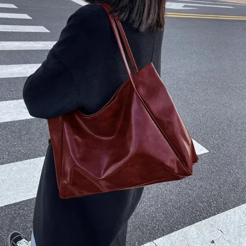 Tote Bags for Women Large Capacity Underarm Pouch Soft Pu Leather Shoulder Bag Retro Casual Handbag Portable Bucket Bag 2025 New