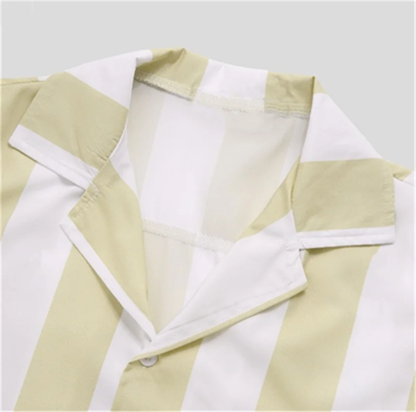 Men's striped casual shirt, summer beach casual loose-fitting short-sleeved shirt, summer daily commuting style travel shirt
