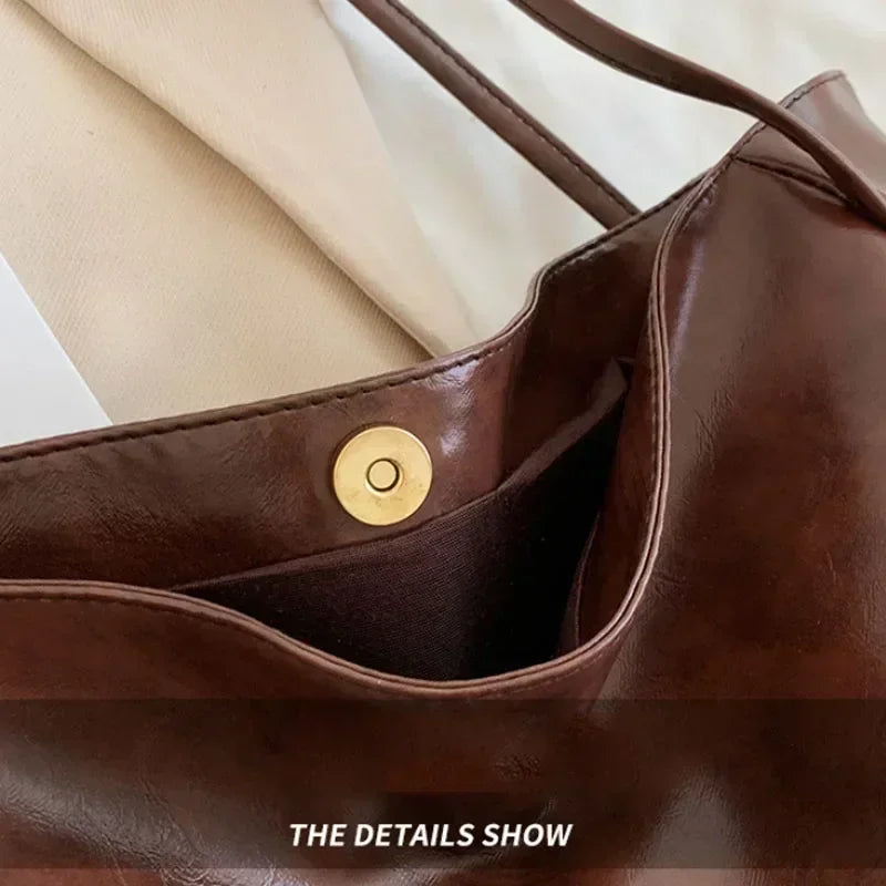 Tote Bags for Women Large Capacity Underarm Pouch Soft Pu Leather Shoulder Bag Retro Casual Handbag Portable Bucket Bag 2025 New