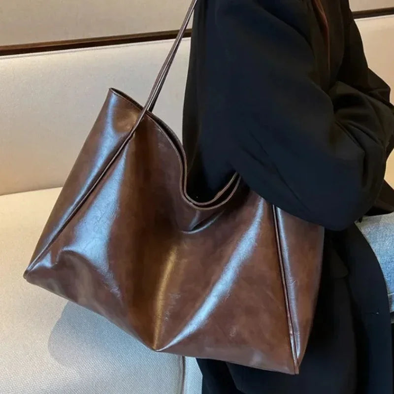 Tote Bags for Women Large Capacity Underarm Pouch Soft Pu Leather Shoulder Bag Retro Casual Handbag Portable Bucket Bag 2025 New