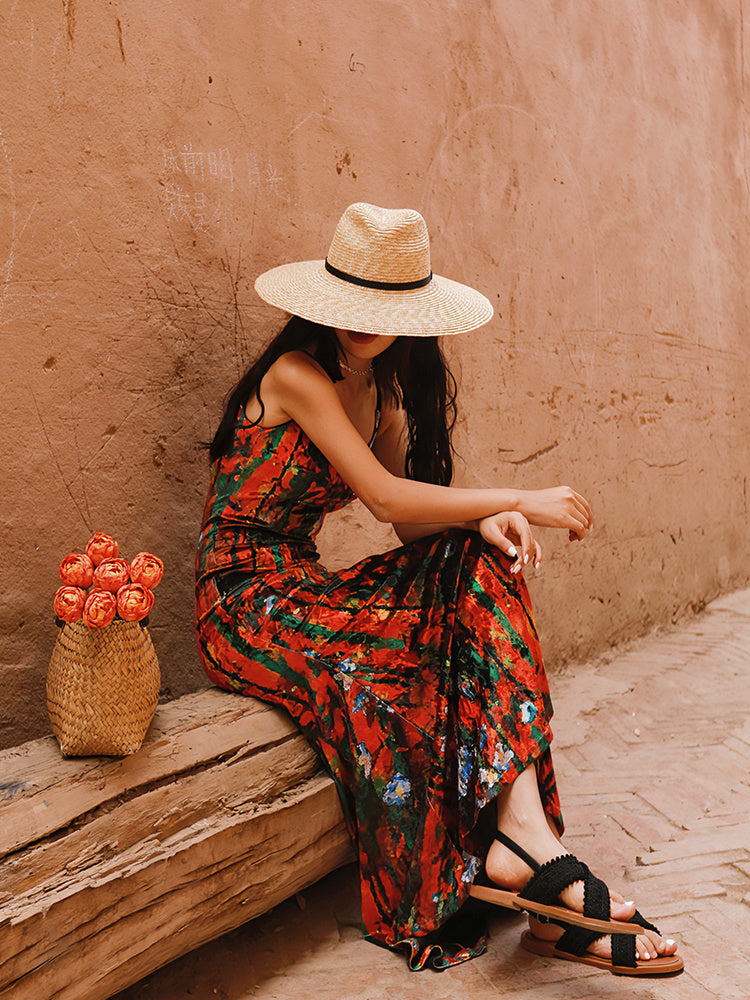 Vintage Ladies Velvet Print Slip Dress