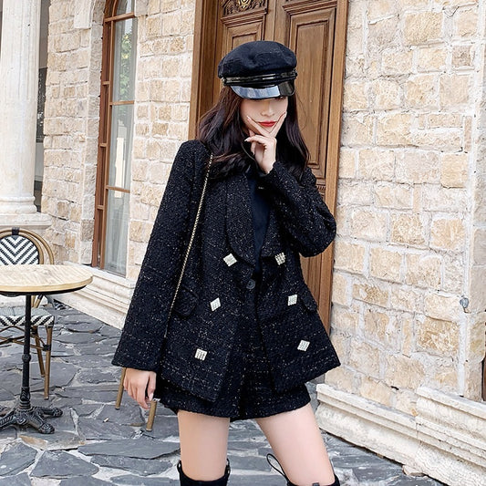 Two Double-breasted Suit Woolen Coat And Shorts