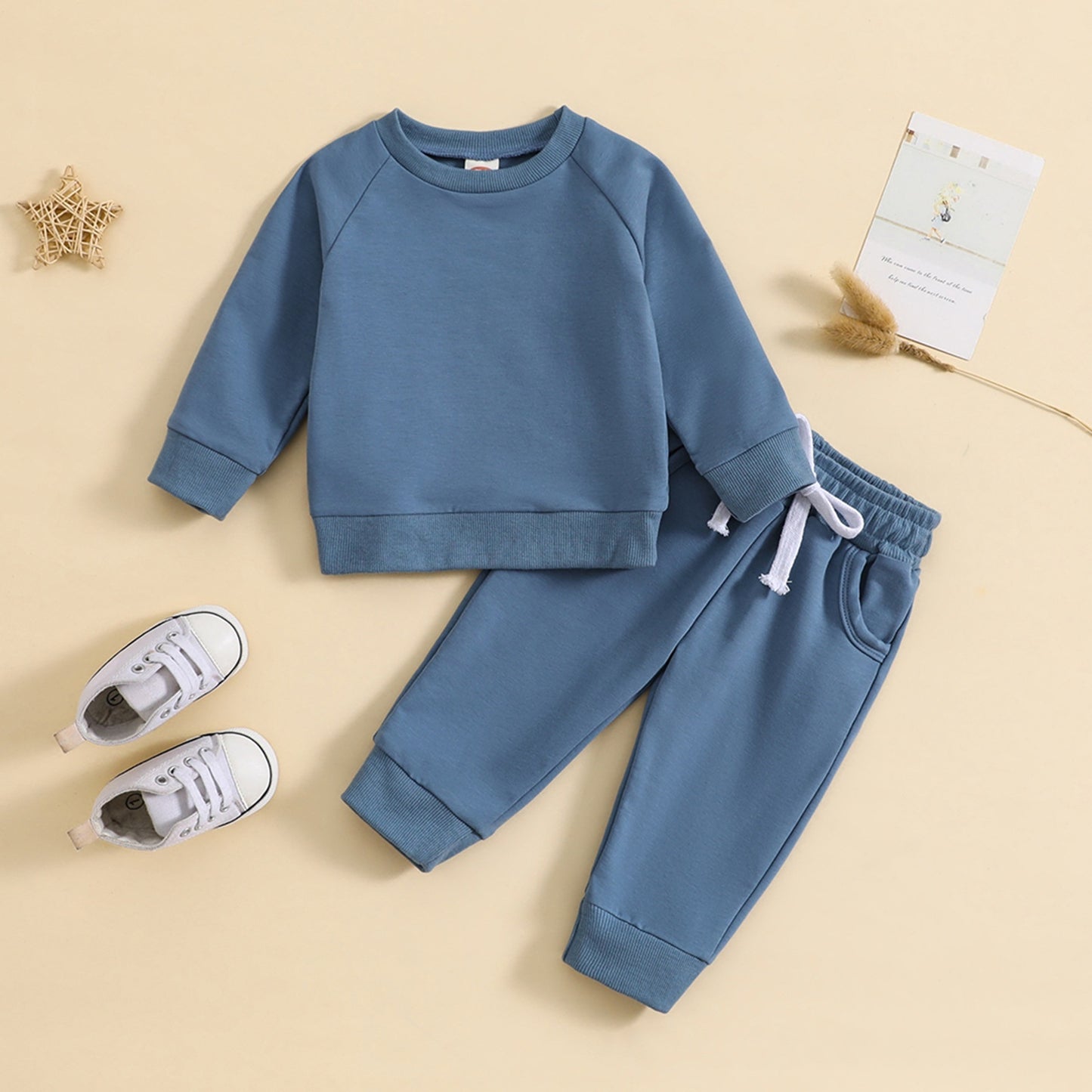 Boys' Solid Color Suit Round Neck Sweater Trousers