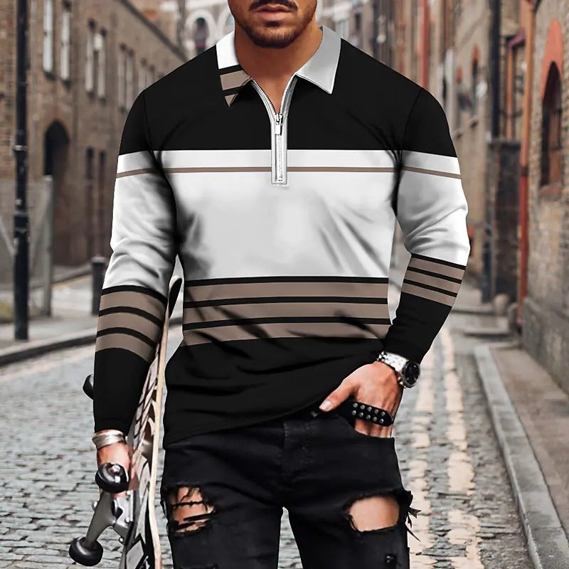 Vintage Printed Men's Zippered POLO Shirt